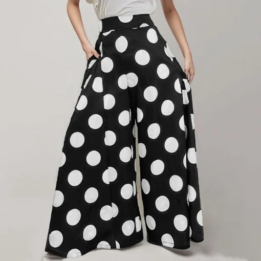 Elegant Polka Dot Wide Leg Pants for Office Style - Image 6