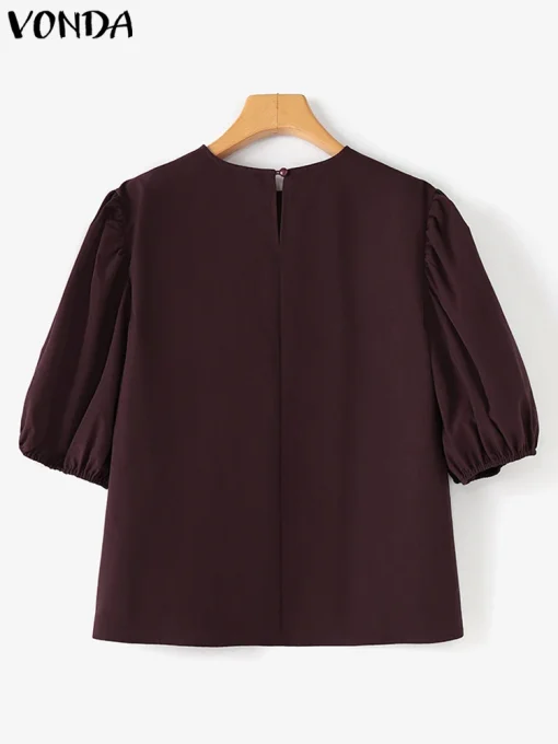 Women's Elegant Puff Sleeve Casual Loose Blouse - Image 3