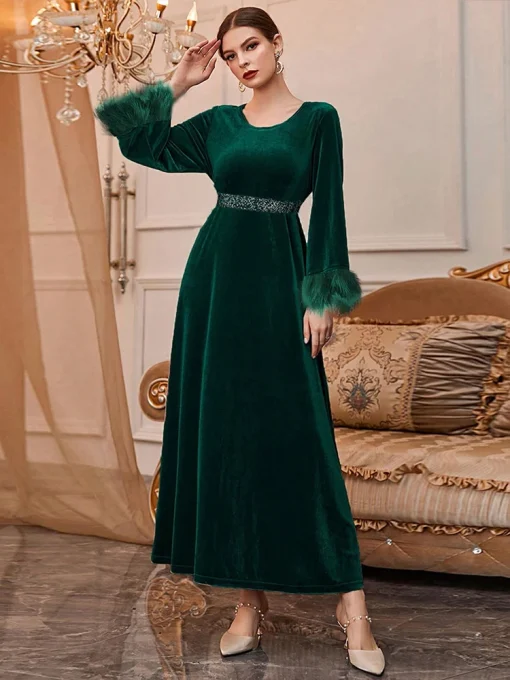 Elegant Retro A-Line Floor-Length Green Evening Dress - Image 4