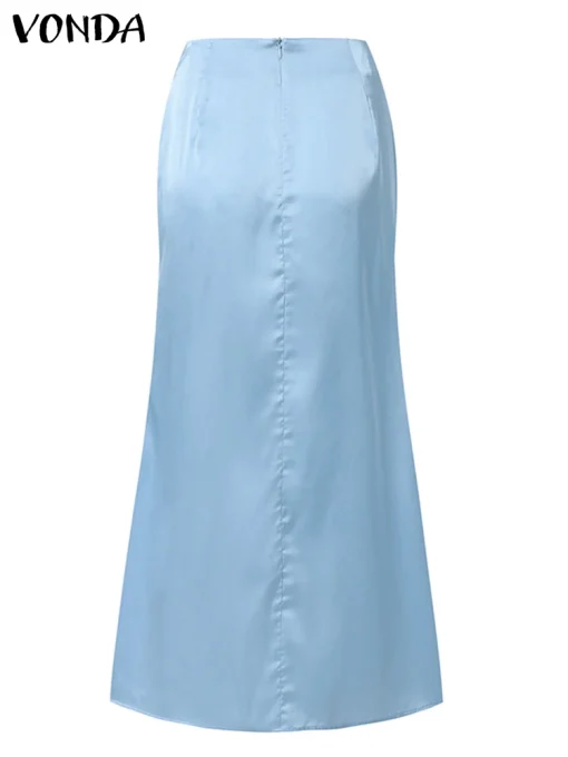 Elegant Women’s Satin Maxi Skirt with Pleats and Ruffles - Image 2