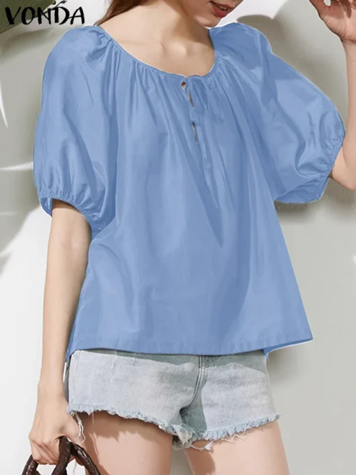 Women's Elegant O-Neck Casual Loose Blouse Top - Image 2