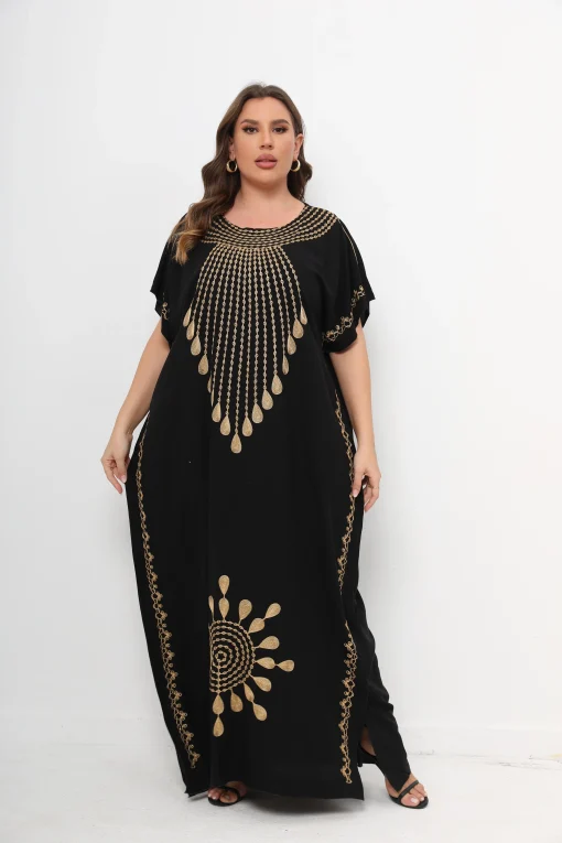 Muslim Cotton Dashiki Short Sleeve Maxi Abaya Kaftan