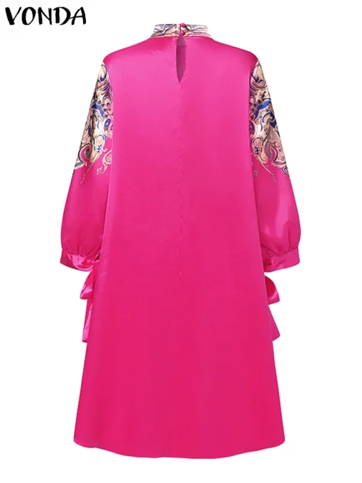 Women’s Elegant Retro Maxi Dress with Puff Sleeves - Image 3