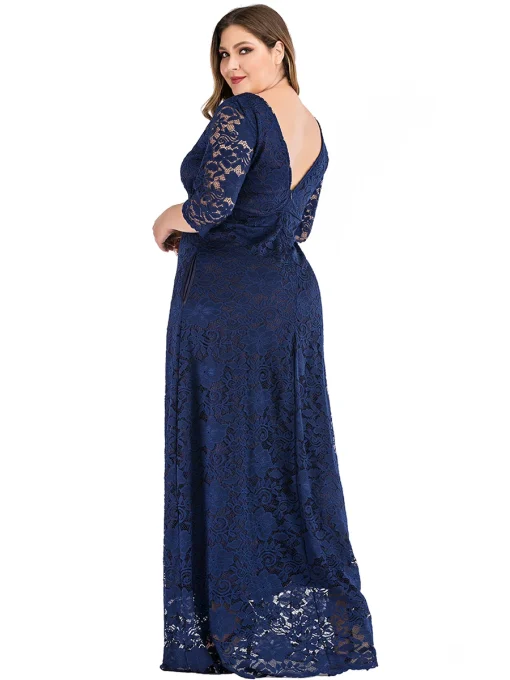 Plus Size Elegant Lace Backless Maxi Party Dress - Image 5