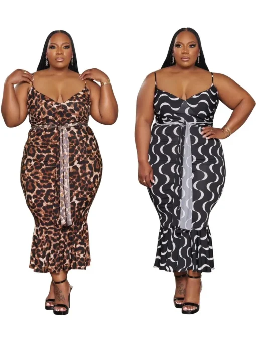 Plus Size Midi Dress with Straps and Floral Print - Image 3