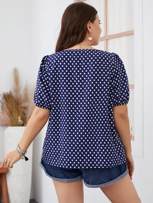 Plus Size Women's Plaid Polka Dot Round Neck Blouse