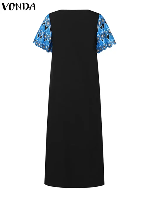 Elegant Bohemian Printed Maxi Dress for Women with Short Sleeves - Image 2