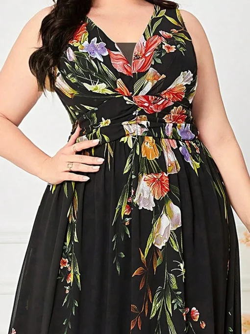 Plus Size Sleeveless Bohemian Print Maxi Party Dress - Image 6