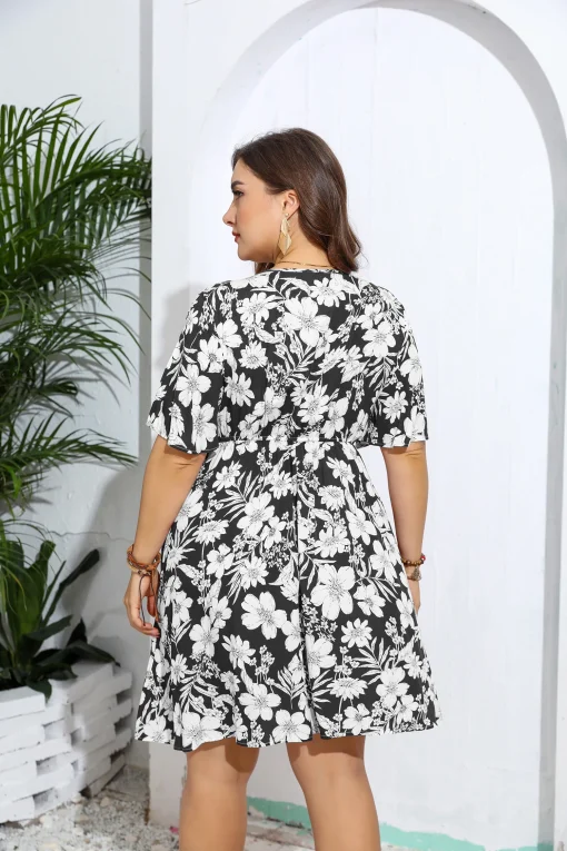 Elegant Plus Size V-Neck Floral Loose Evening Party Dress