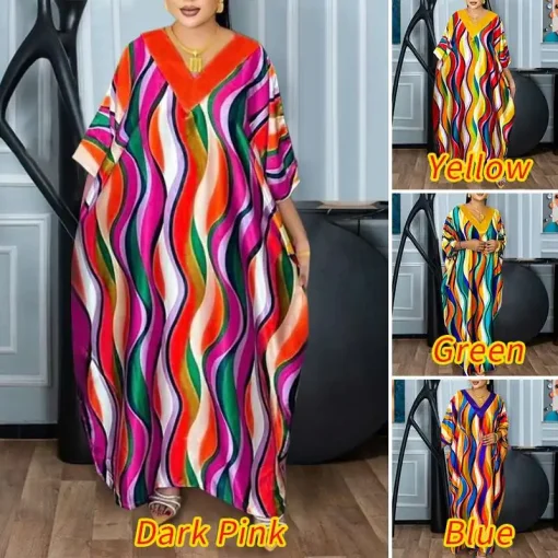 Plus Size Bohemian Printed Party Maxi Dress Half Sleeve