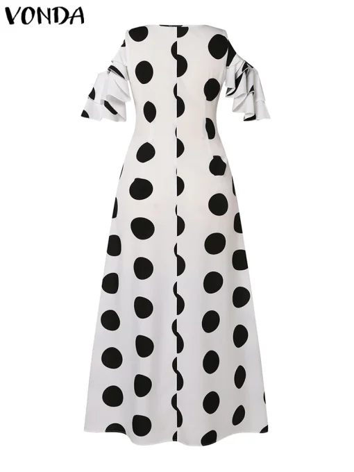 Polka Dot Maxi Dress with Ruffled Short Sleeves - Image 3