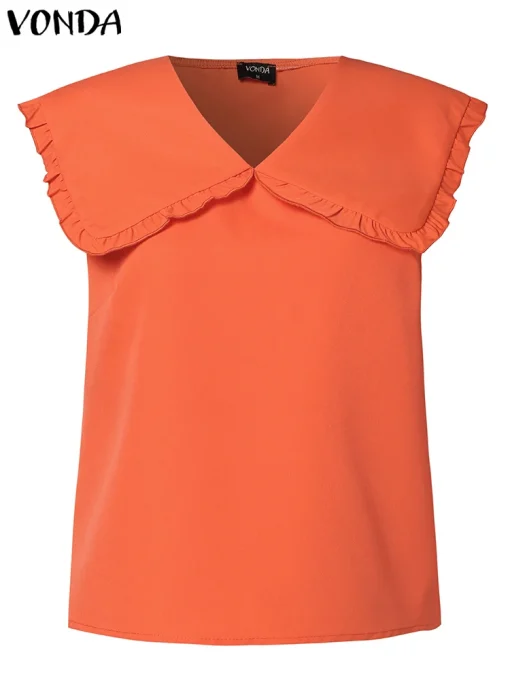 Women's Sleeveless V-Neck Solid Color Blouse - Image 2