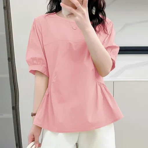 Women's Elegant Short Sleeve Round Neck Blouse - Image 8