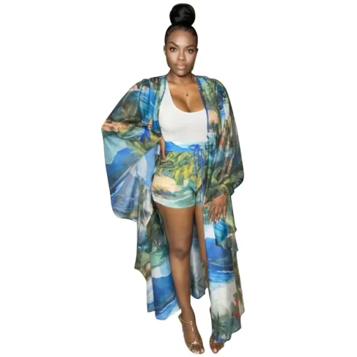 Plus Size Printed Top and Wide Leg Shorts Set - Image 6