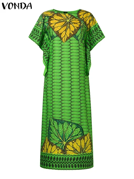 Women’s Bohemian Printed Maxi Dress Autumn Casual Sundress - Image 3