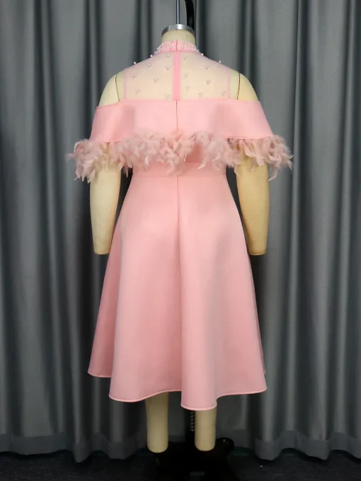 Elegant Pink A-Line Party Dress with Beaded Mesh - Image 6