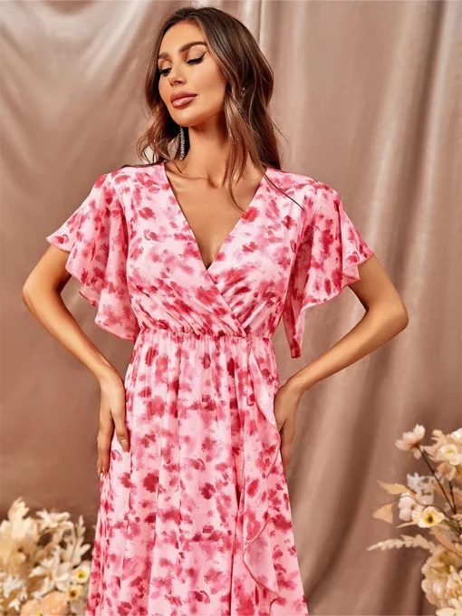 Stylish Summer Chiffon A-Line Maxi Dress with Ruffled Sleeves - Image 6