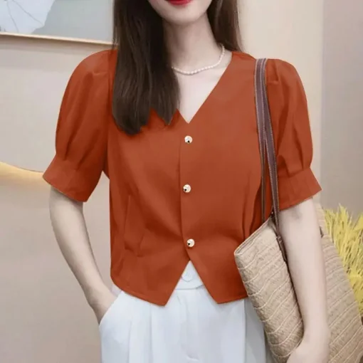 Women’s Elegant V-Neck Short Sleeve Summer Blouse - Image 6