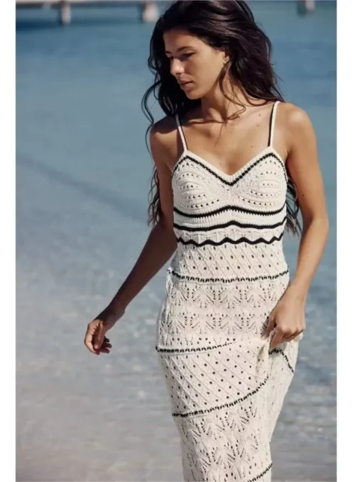 Knitted Maxi Cover-Up Dress with Spaghetti Straps Women - Image 5