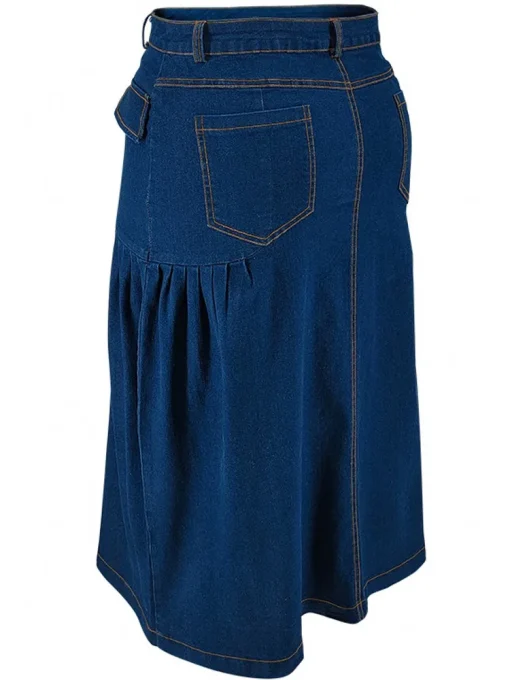 Plus Size High Waist Button A-Line Denim Midi Skirt - Image 5