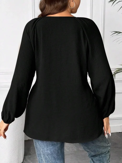 Elegant Plus Size Trumpet Sleeve V-Neck Blouse for Women