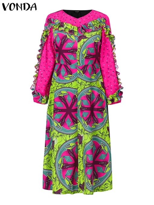 Women's Oversized Bohemian Printed Knee-Length Dress - Image 2