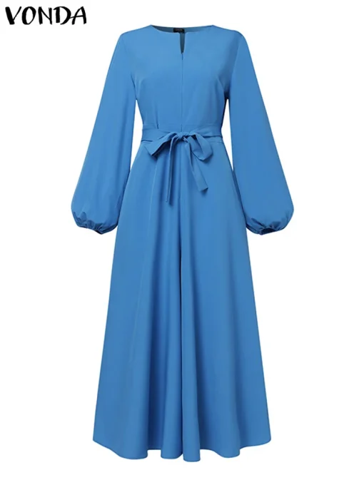 Elegant Solid Color Long Lantern Sleeve Jumpsuit - Image 2