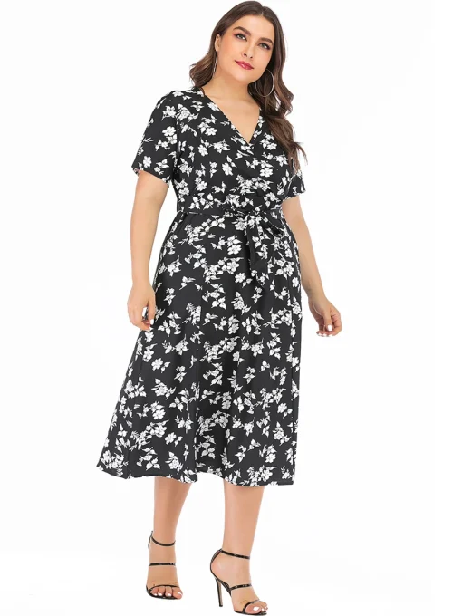 Plus Size Floral Print V-Neck Casual Maxi Dress - Image 4