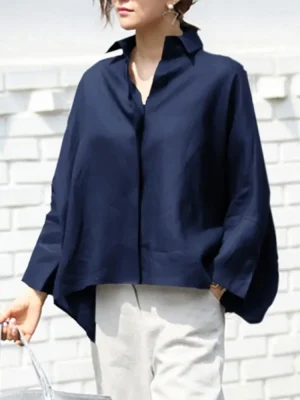Women's Casual Long Sleeve Lapel Tunic Blouse