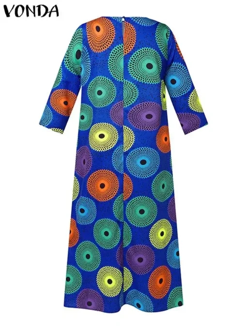 Vintage Bohemian Printed Maxi Dress with 3/4 Sleeves - Image 3