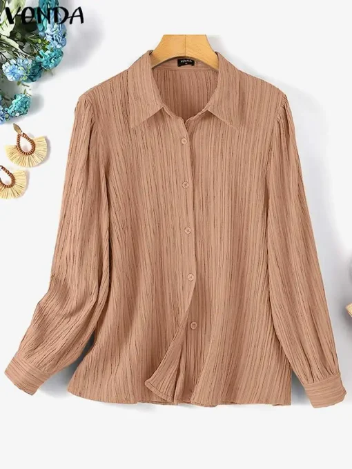 Women’s Elegant Lapel Long Sleeve Slim Blouse - Image 2