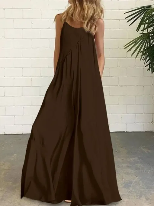 Women’s Bohemian V Neck Maxi Dress with Spaghetti Straps - Image 3