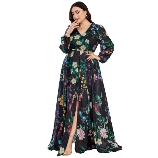 Plus Size Elegant Chiffon Maxi Dress with High Split - Image 7