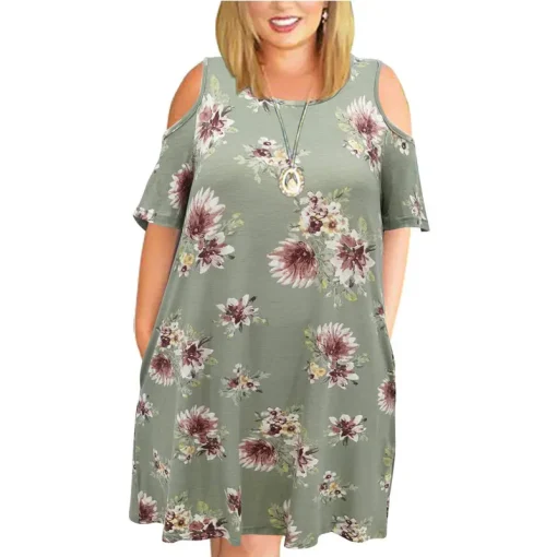 Plus Size Off-the-Shoulder Printed Summer Dress for Women - Image 6