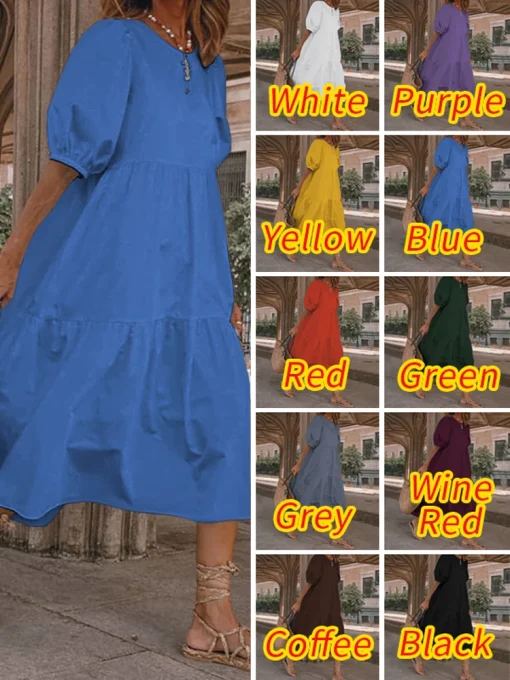 Women’s Elegant Bohemian Summer Sundress with Short Sleeves - Image 5