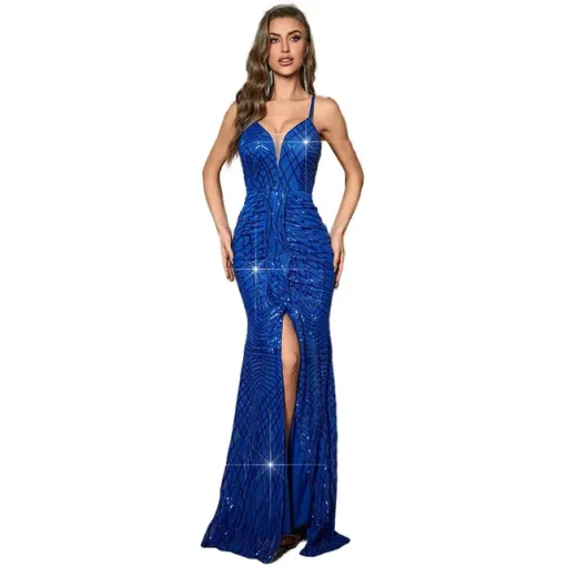 Luxury Sequin Halter Backless Floor-Length Evening Gown - Image 7