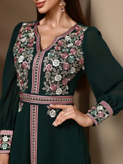 Women's Kaftan Jalabiya Dress with Floral Embroidery - Image 2