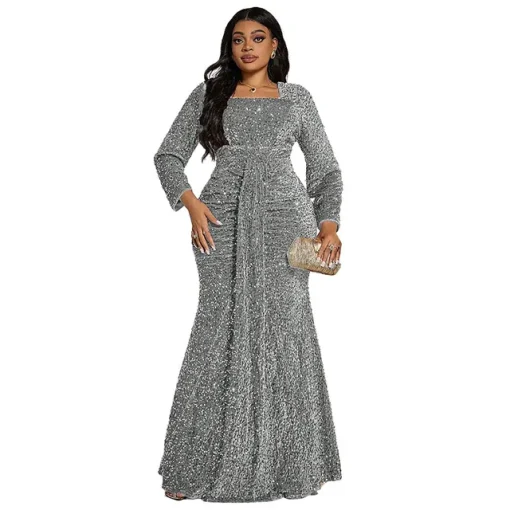 Plus Size Heavy Sequined Fishtail Evening Gown - Image 7