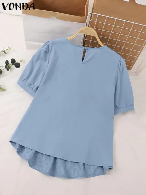 Women's Elegant Solid Color Puff Sleeve Summer Blouse - Image 3