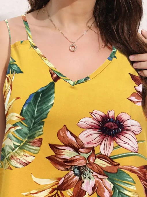 Plus Size Sunflower Print Pleated Loose Summer Tank Top - Image 5