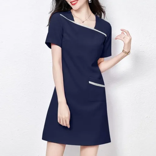 Elegant Solid Color Sundress Short Sleeve Asymmetrical Party Dress