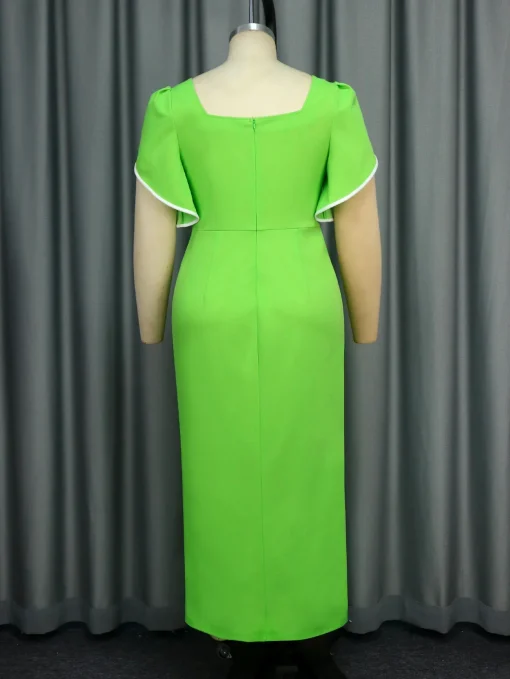 Elegant Green High Split Party Dress with Ruffle Sleeves - Image 3