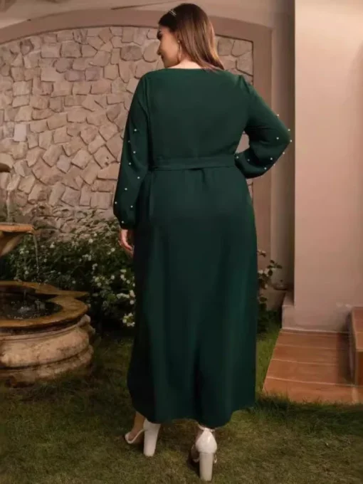 Elegant Plus Size Retro Long Sleeve Beaded Dress - Image 2