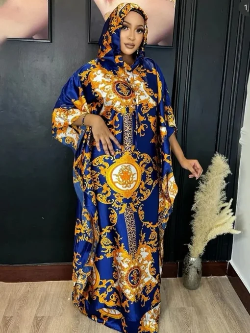 Plus Size Elegant African Boubou Dashiki Hooded Kaftan - Image 2