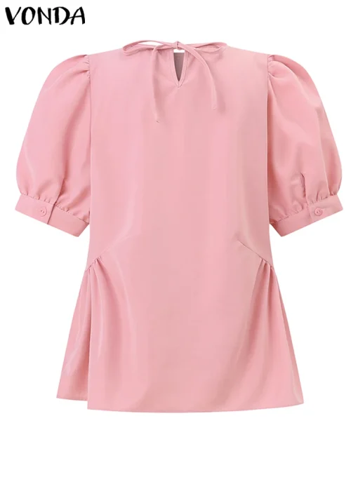 Women's Elegant Short Sleeve Round Neck Blouse - Image 3