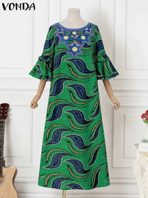 Plus Size   Floral Printed Vintage Maxi Dress - Image 3