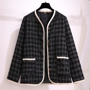 Plus Size Women's Autumn Winter Woven Plaid Jacket