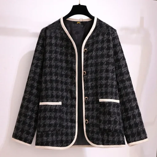 Plus Size Women's Autumn Winter Woven Plaid Jacket