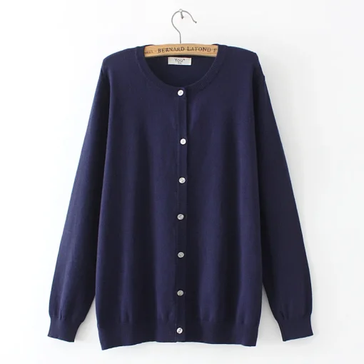 Plus Size Navy Blue O-Neck Full Sleeve Cardigan Sweater