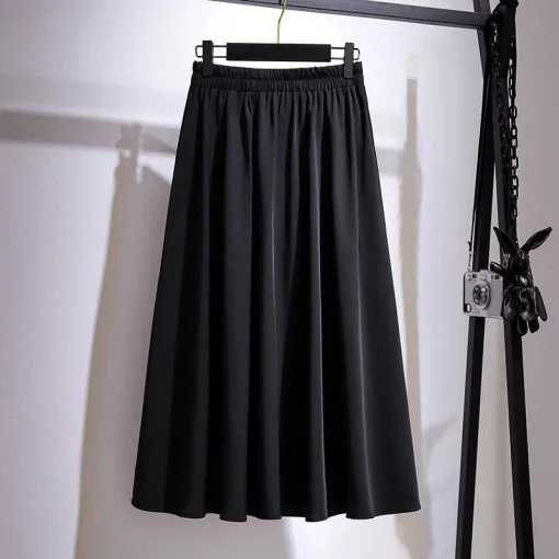 Plus Size Women's Spring Summer A-Line Pleated Elastic Waist Skirt